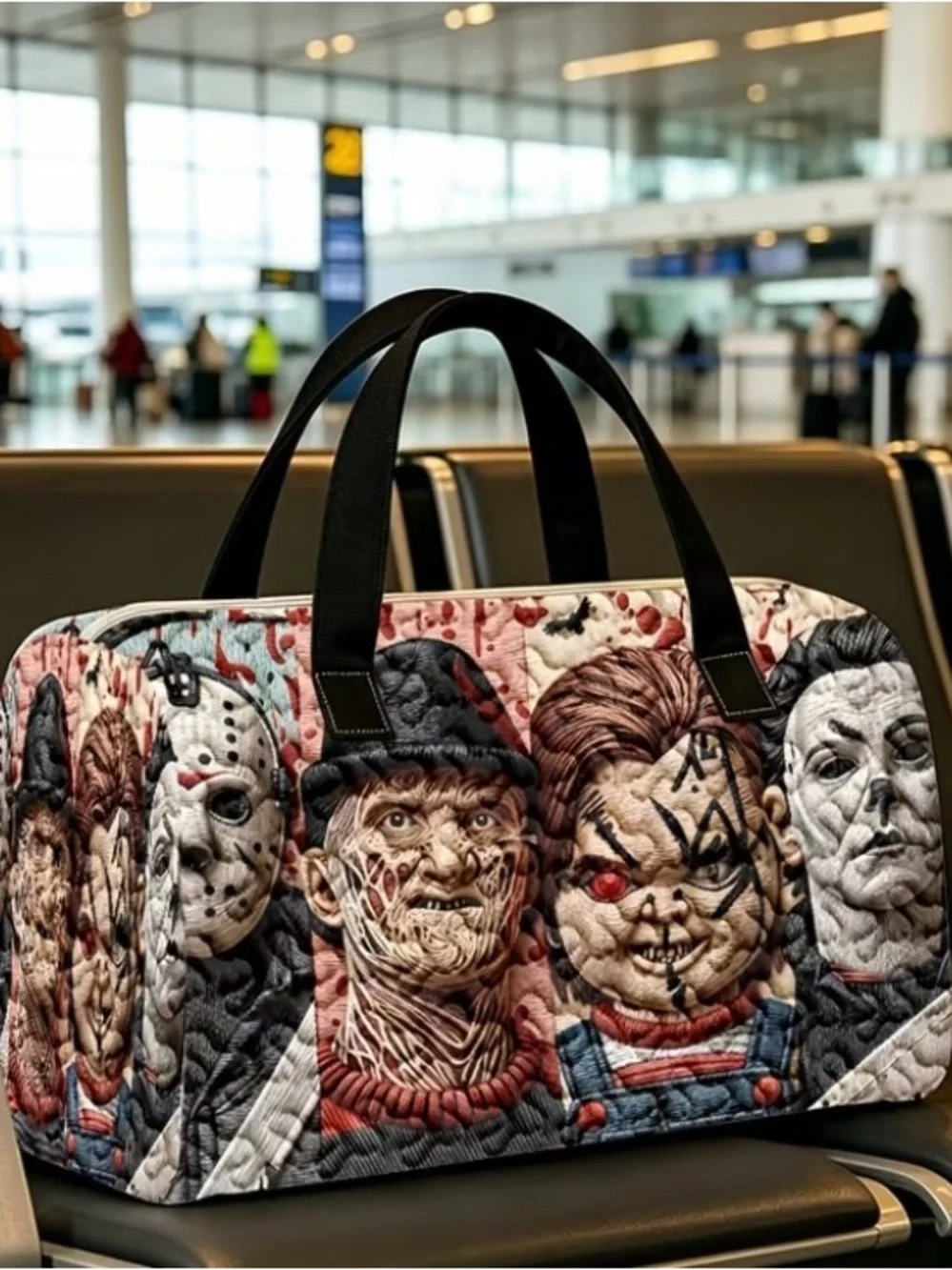 Horror Character Quilted Duffel Bag in Multicolor